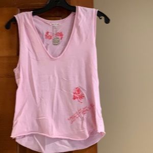 Romantic light pink v neck tank with design